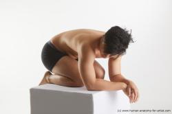 Underwear Man Asian Kneeling poses - ALL Athletic Short Kneeling poses - on both knees Black Standard Photoshoot Academic